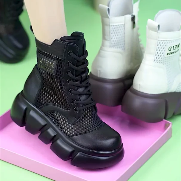 透气网纱马丁靴女2025夏季新款时尚洋气百搭英伦风网面厚底凉靴女