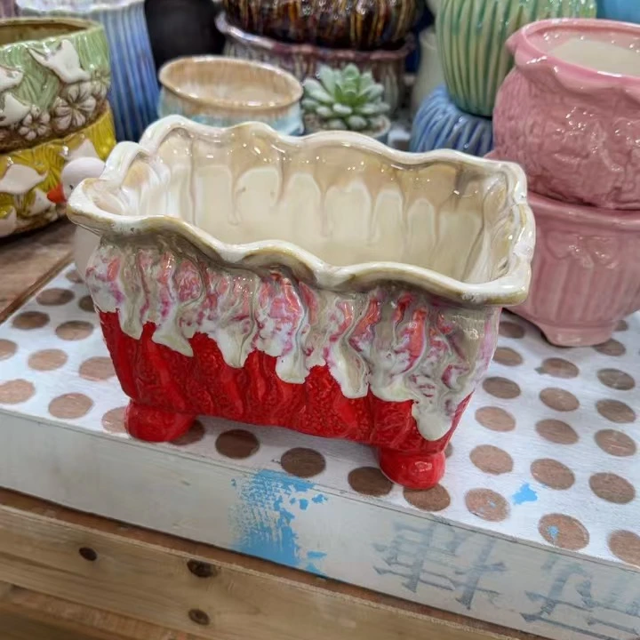 多肉陶瓷花盆透气老桩花盆客厅网红爆裂釉水肉肉绿植盆