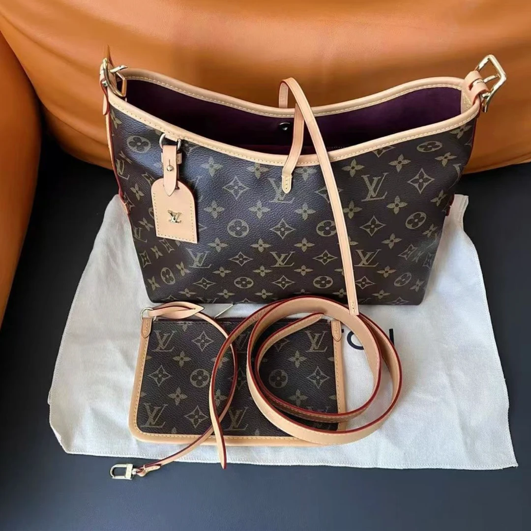 99新 LouisVuitton/路易威登 Carryall 棕色老花 牛皮小号 子母包
