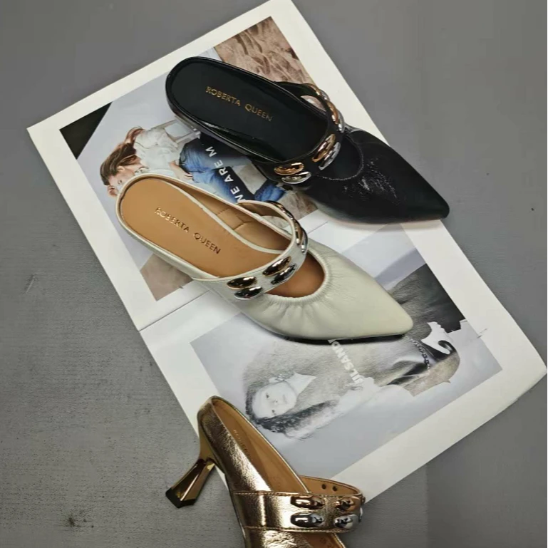 8715-单-新款时尚百搭尖头细跟百搭款包头半拖鞋女单鞋-AL