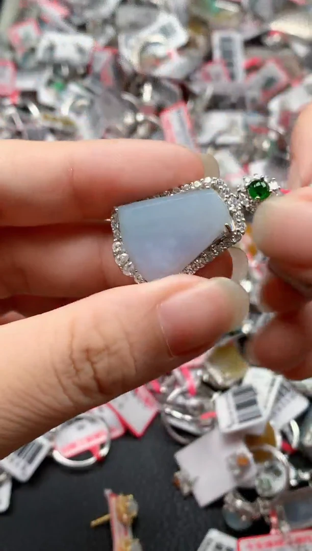 银S925镶嵌戒指翡翠天然A货缅甸翡翠
