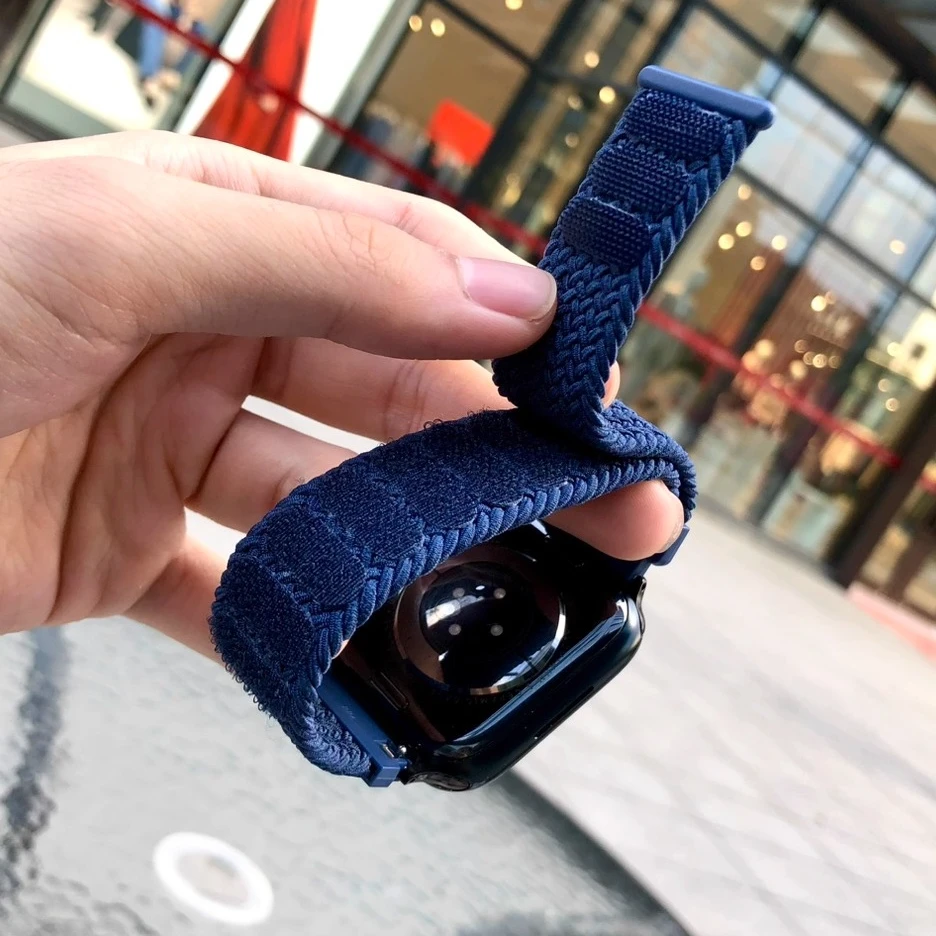 卡容魔术贴适用苹果iwatch表带11弹力编织ultra回环10尼龙透气987