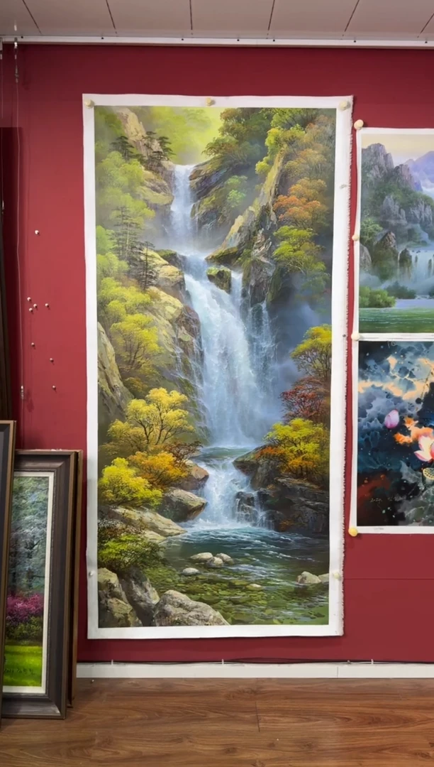 油画【特价画芯】朝鲜画家原创手绘油画作品100*218cm