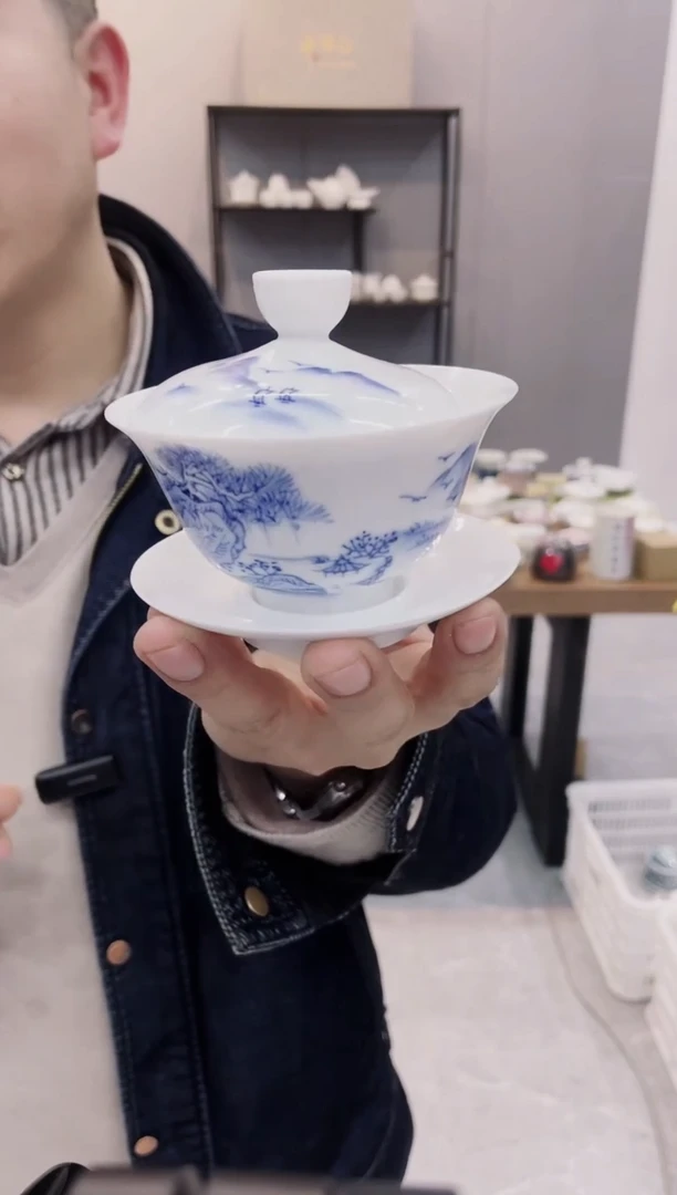 【闪购商品】【席欢李商城】手绘山水盖碗
