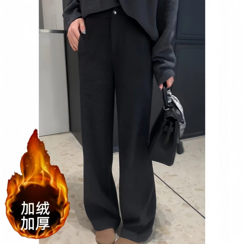 韩系休闲风高腰百搭显瘦韩系宽松直筒裤秋冬气质风加绒加厚休闲裤