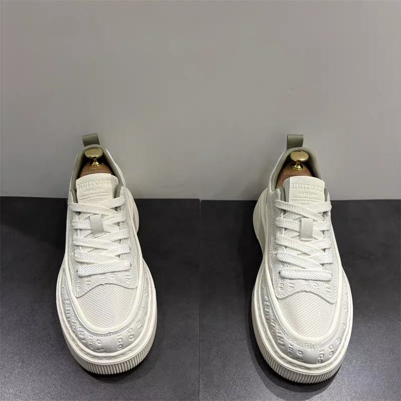 男鞋2025春夏新款高级感网面透气轻便休闲小白鞋韩版低帮厚底板鞋