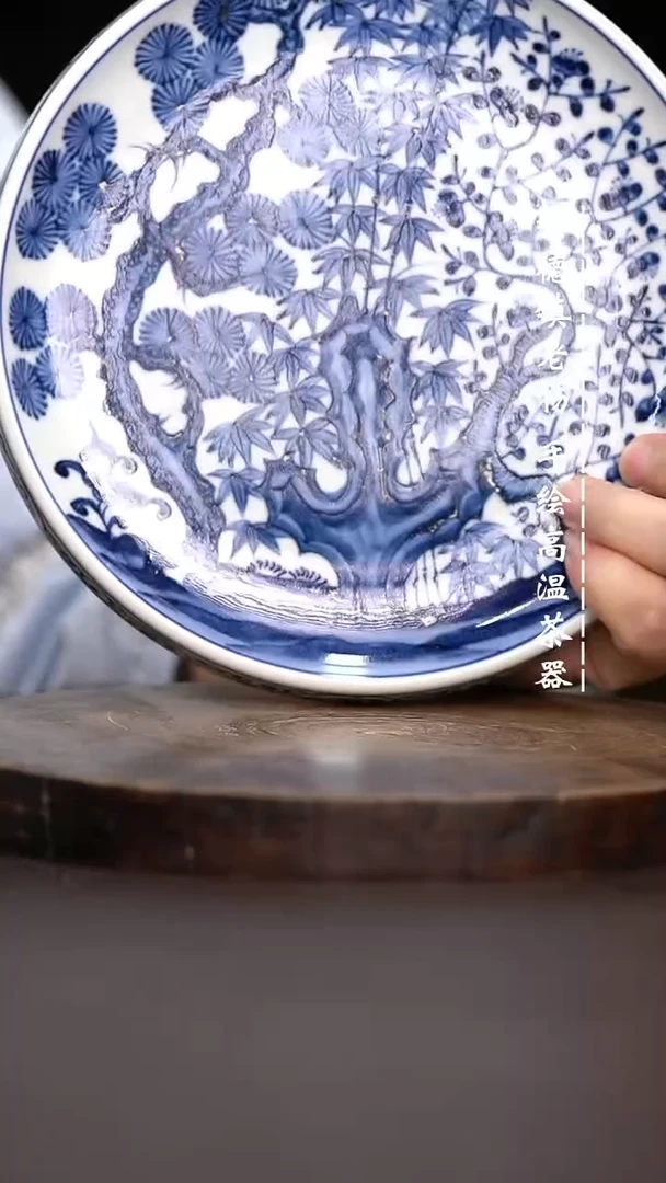 现代瓷全手绘茶具坡边