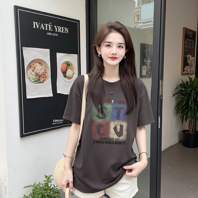 【蓝调情书】宽松纯棉短袖T恤休闲显瘦印花时尚休闲百搭上衣夏季