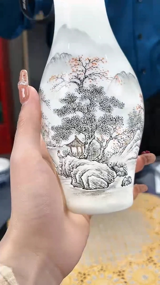 【闪购商品】官窑瓷画院809官窑瓷画院墨彩山水赏瓶