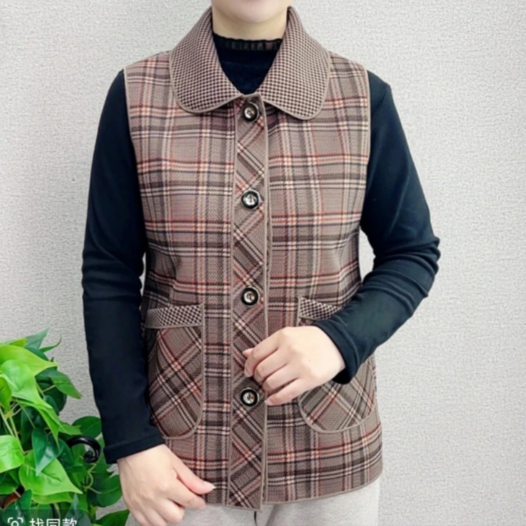 《专柜品质》春季新款时尚洋气气质百搭网红休闲格子无袖马夹外套W