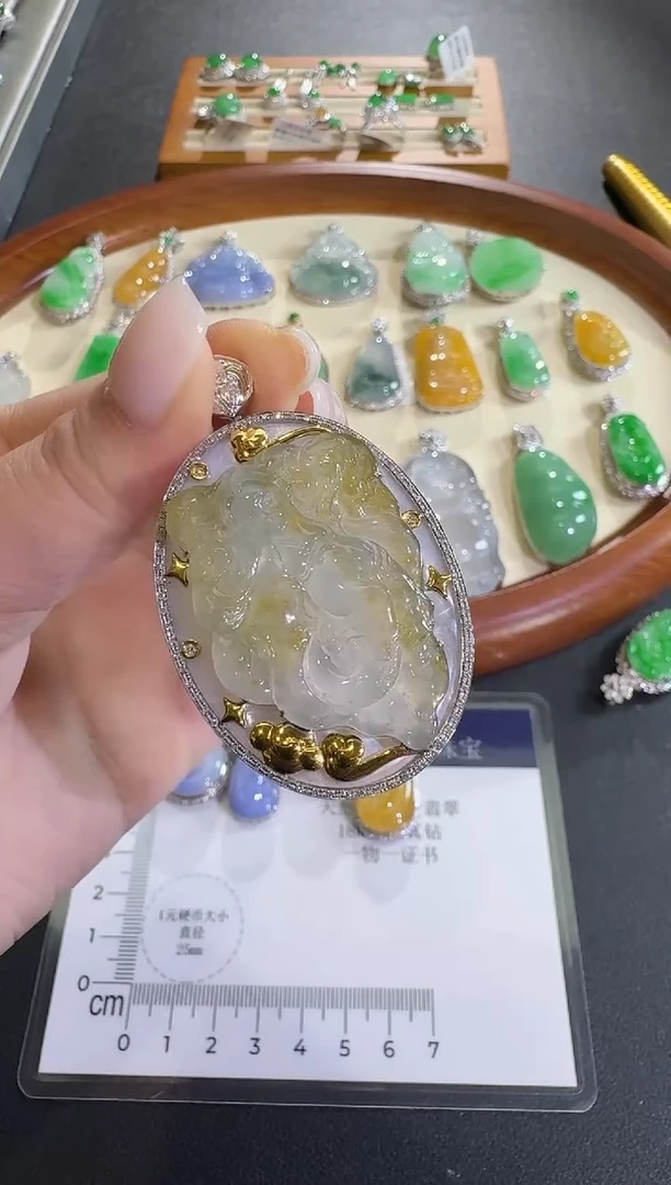 吊坠(不含链)18K金镶嵌翡翠【源头工厂】钻石镶嵌