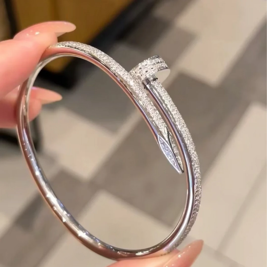 黄铜手镯 A6001 【电镀K金】精工高版本 银色满镶钉子手镯