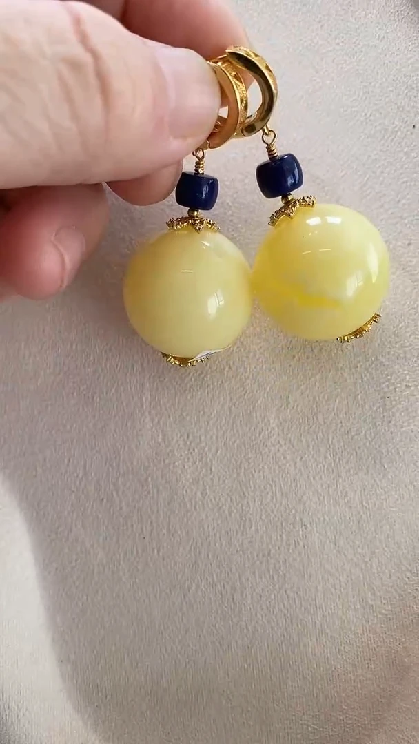 琥珀银S925镶嵌耳饰耳环