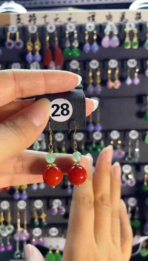 南红玛瑙银S925镶嵌耳饰28.....