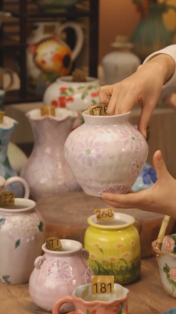 陶瓷景德镇设计师手作花器摆件侘寂风@M076@