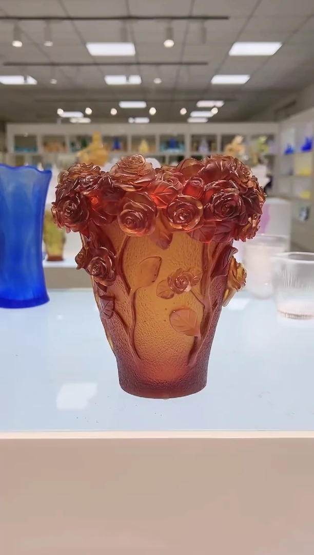手工艺品琉璃古法琉璃玫瑰花瓶