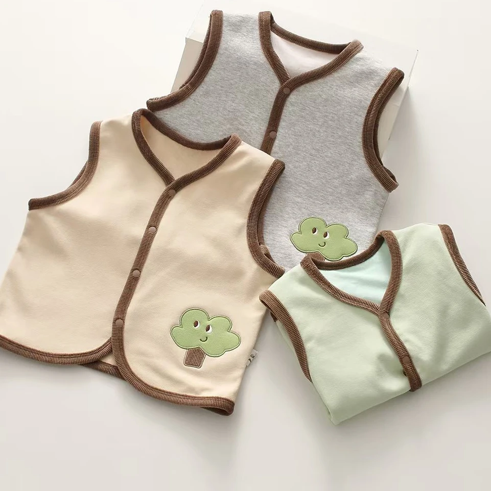 宝宝春款卡通可爱树毛圈双层开衫马甲66973