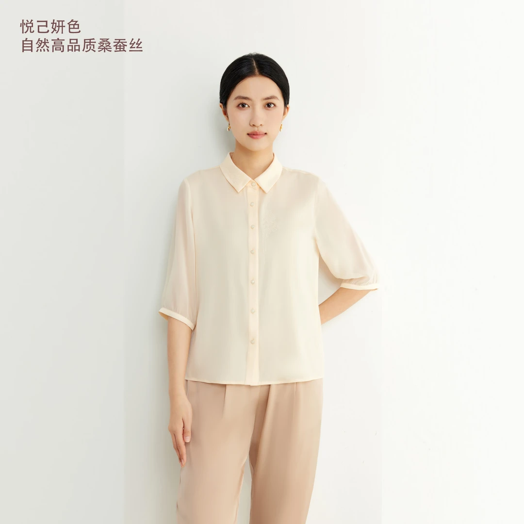 【高定桑蚕丝】新款法式桑蚕丝衬衫气质时尚妈妈装中袖夏季5103