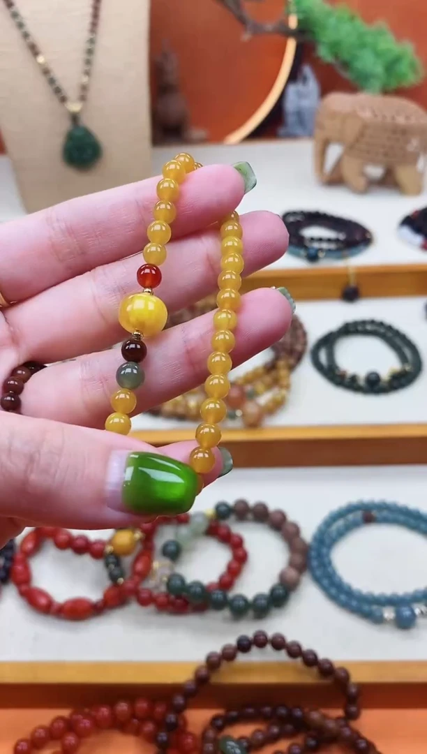 未镶嵌蜜蜡手链单圈蜜蜡和田南红手串