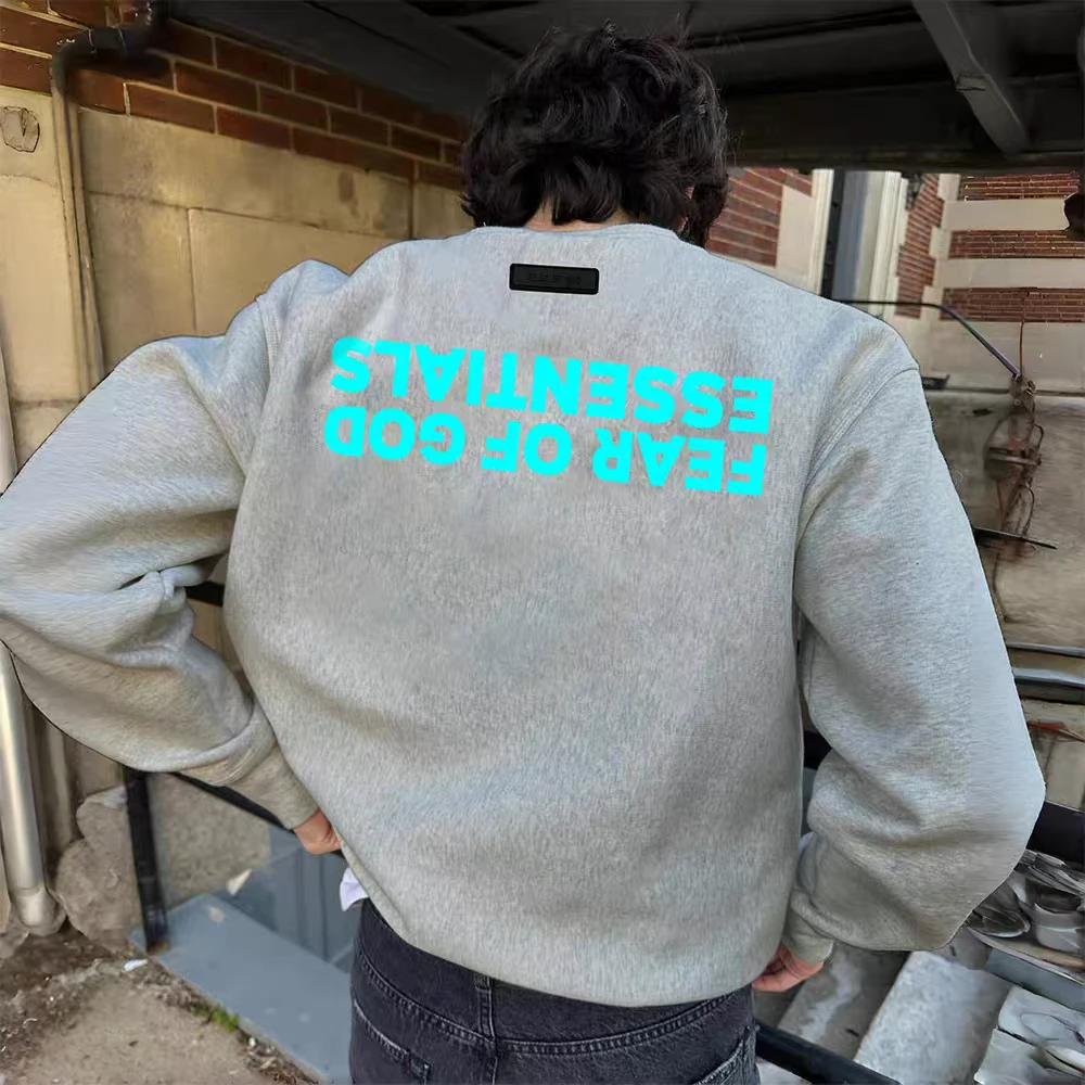 ESSENTIALS颠倒字母秋冬情侣宽松加绒圆领卫衣