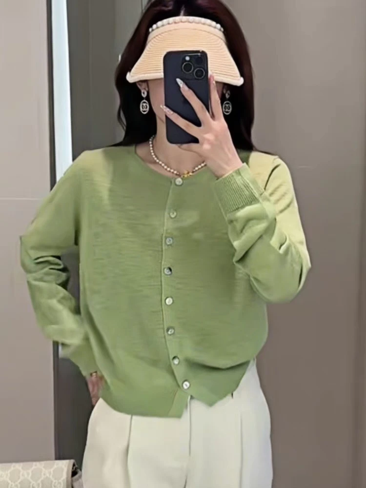 薄款针织2025新款春秋宽松慵懒风气质法式针织开衫外套女049