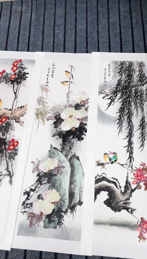 精品国画花鸟作品条屏