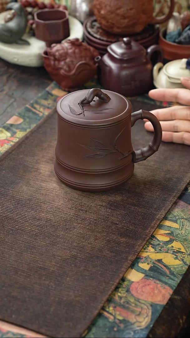 底槽清泥绘竹叶三件套茶漏盖杯