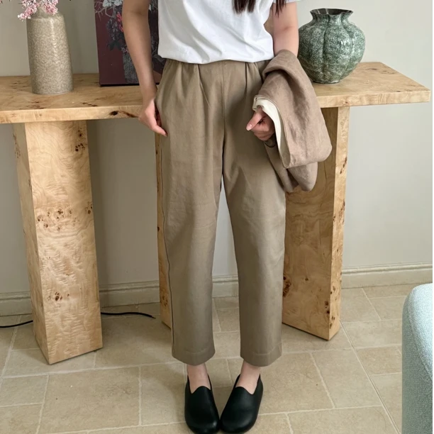 【卡奇】日系九分百搭中腰松紧腰抽绳锥形裤时休闲女裤E09