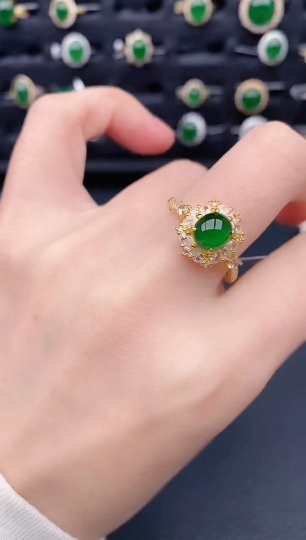 银S925镶嵌戒指翡翠天然a货翡翠439