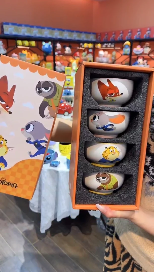 瓷片@@疯狂动物城4.5寸陶瓷四碗礼盒装