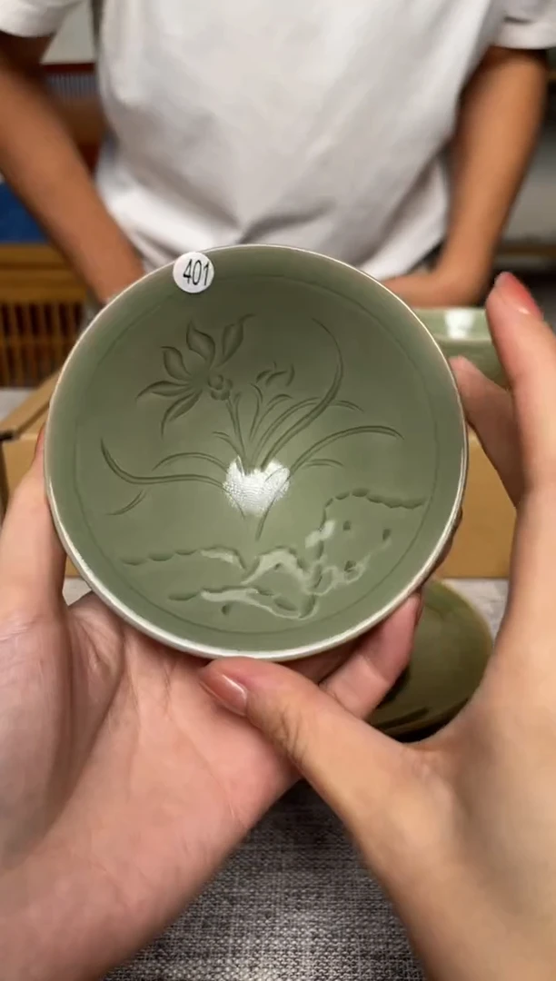 瓷器401耀州窑纯手工斗笠盏  微瑕