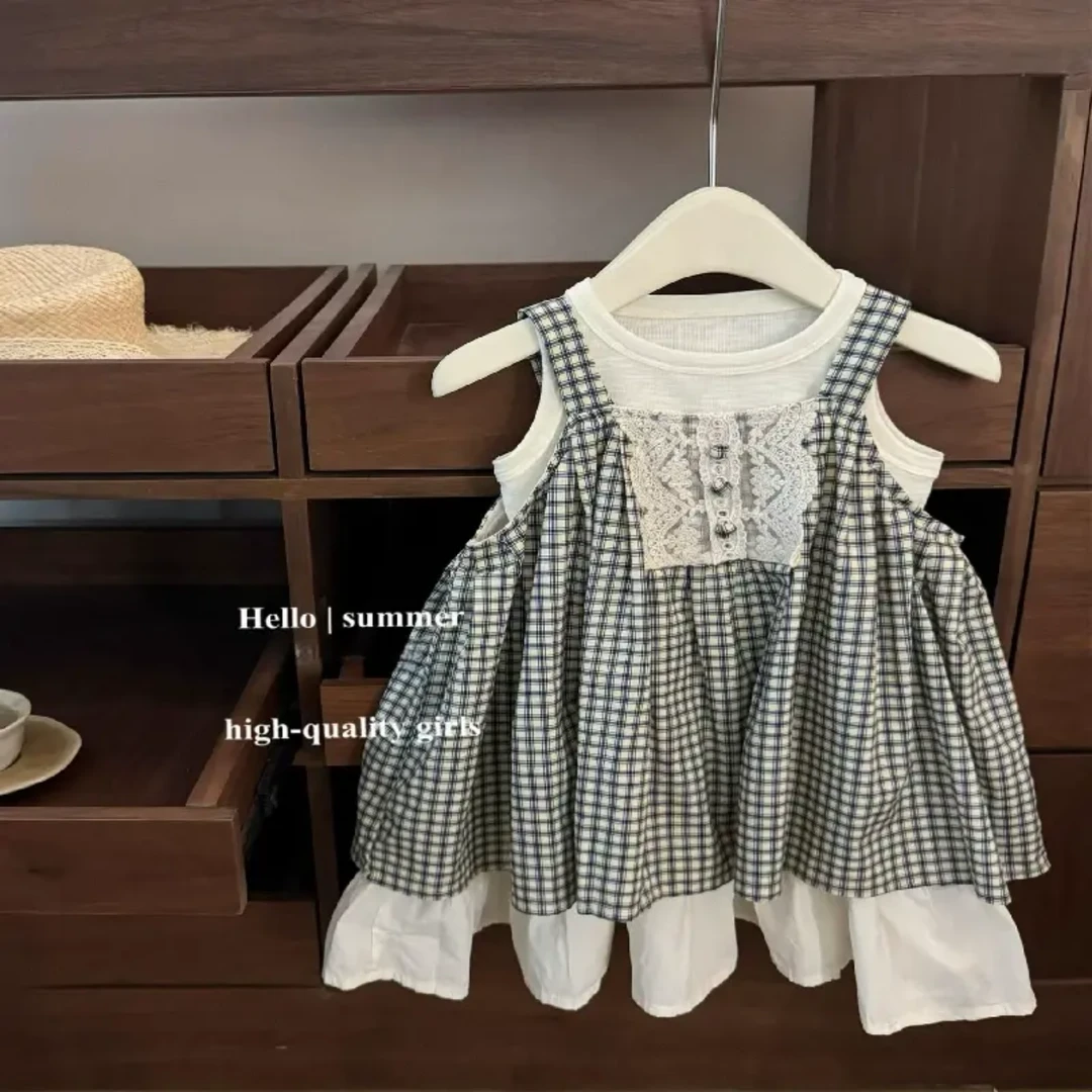 大栗子2025夏季新款女童森系吊带连衣裙休闲打底套装裙