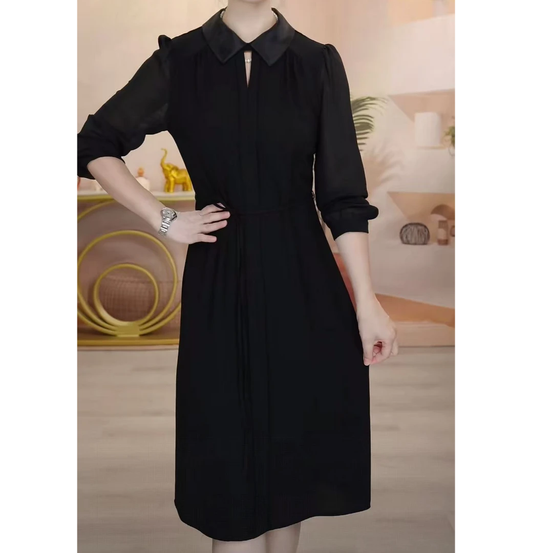 X0908  高腰水滴领套头短袖高弹力御姐风西装裙拼接连衣裙