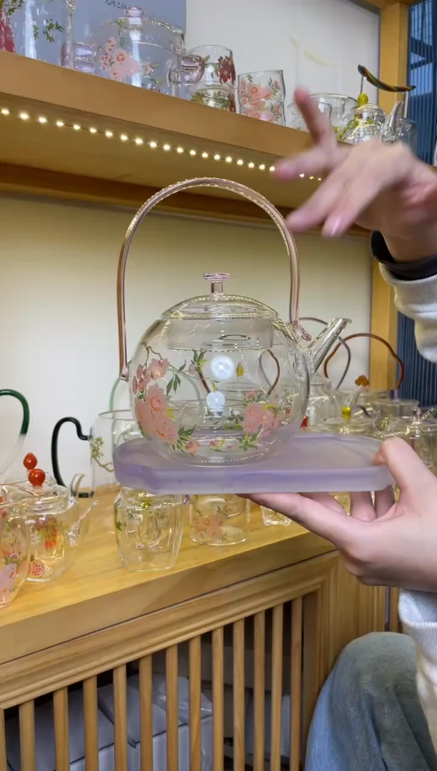 手工艺品玻璃九河抱月壶桃花粉把