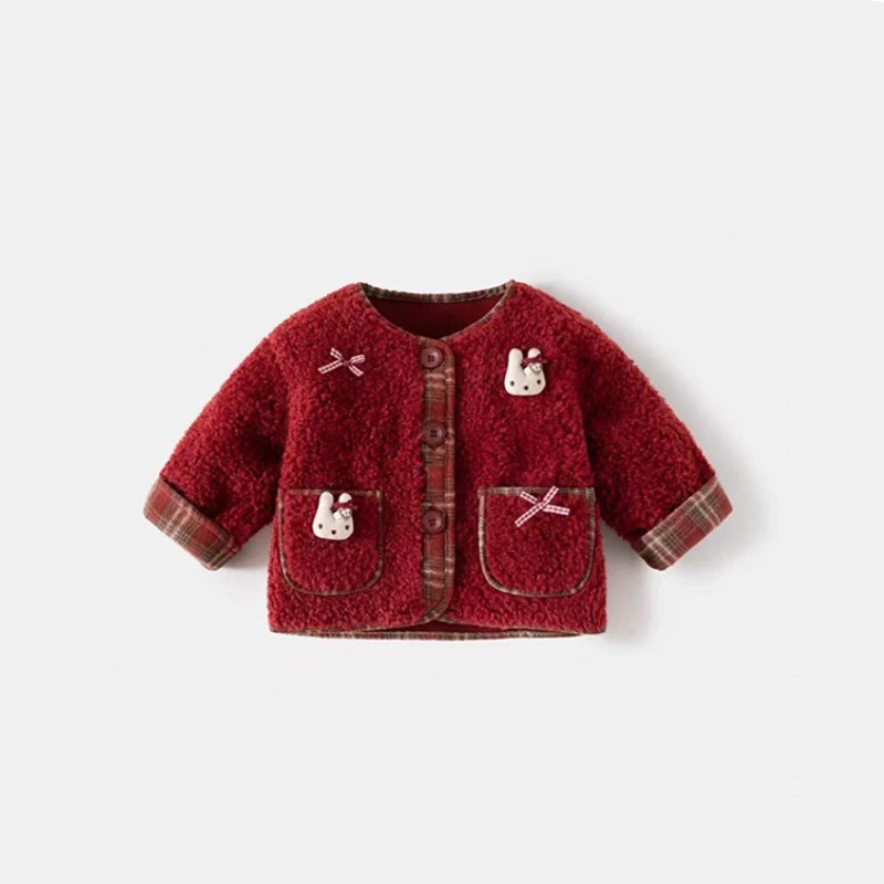 女童外套秋冬装2025新款女宝宝洋气小香风上衣儿童羊羔绒衣服