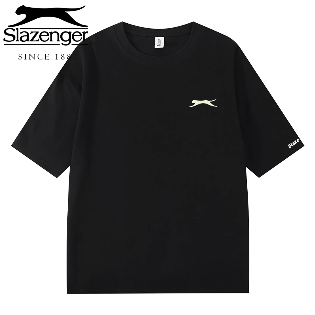 Slazenger/史莱辛格宽松百搭ins专版刺绣经典LOGO重磅T恤情侣上衣