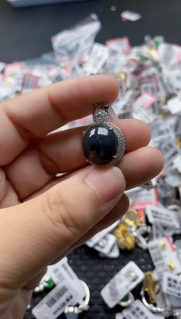 翡翠戒指银S925镶嵌6666---8