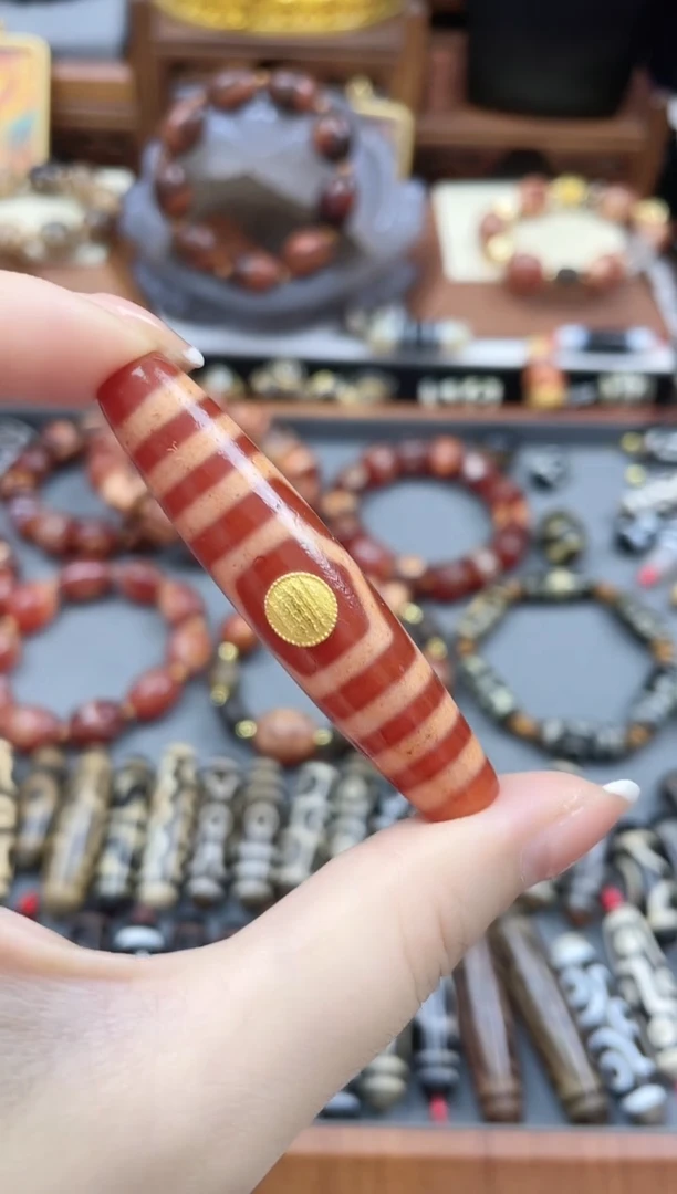 玛瑙/玉髓（覆膜）裸珠三眼红肉大尺寸桶珠