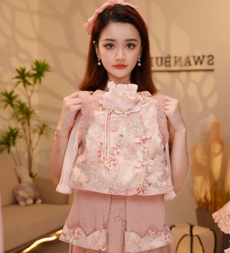 【Y.g0240】2025秋季新款女童国风加绒复古女宝重工长裤套装中式