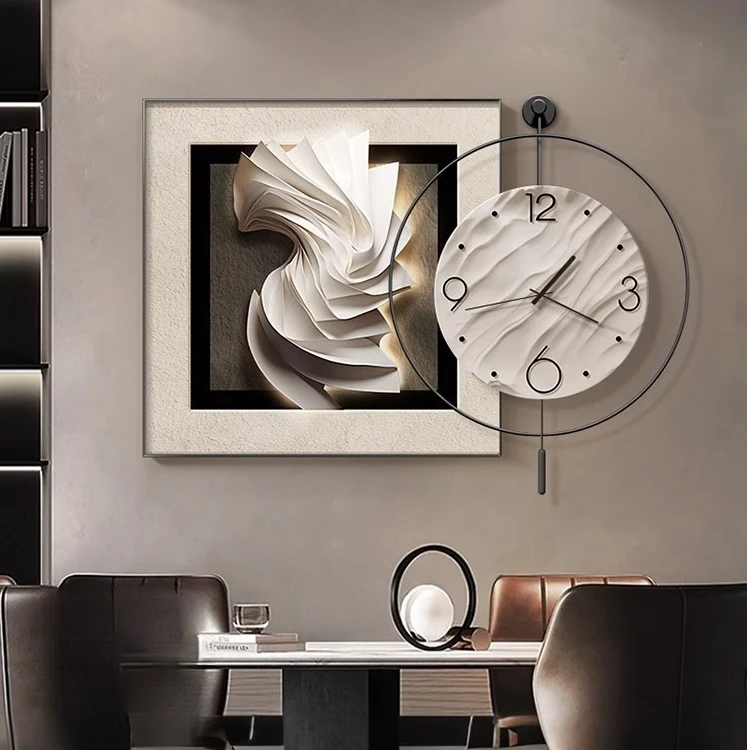 【画为峰】现代轻奢餐厅装饰画钟表挂钟客厅抽象高档餐厅挂画