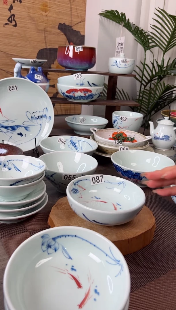 明舟中瑕手绘画鱼6寸罗汉碗（单只装）