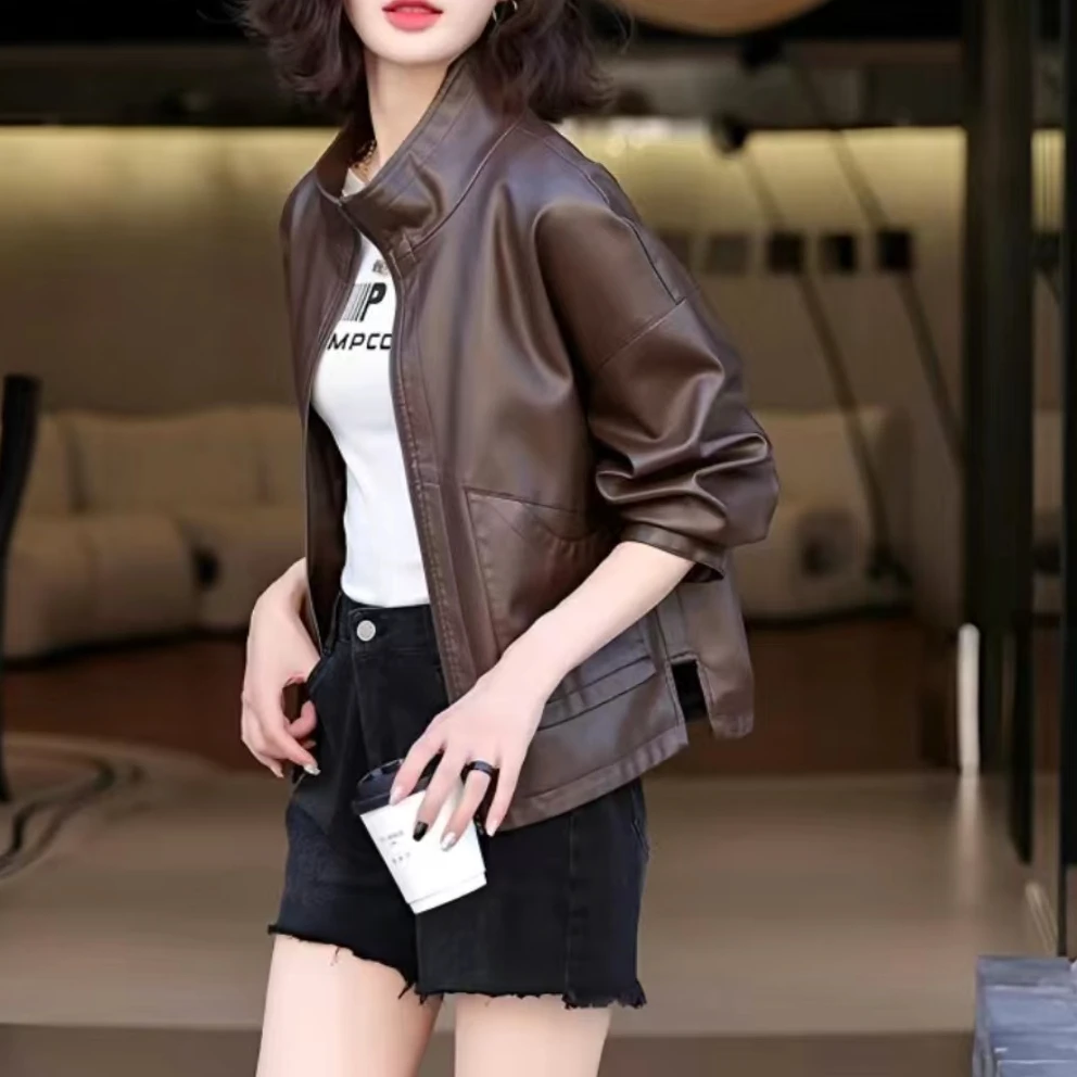 【海梦缘】新款时尚百搭气质休闲女士皮衣外套