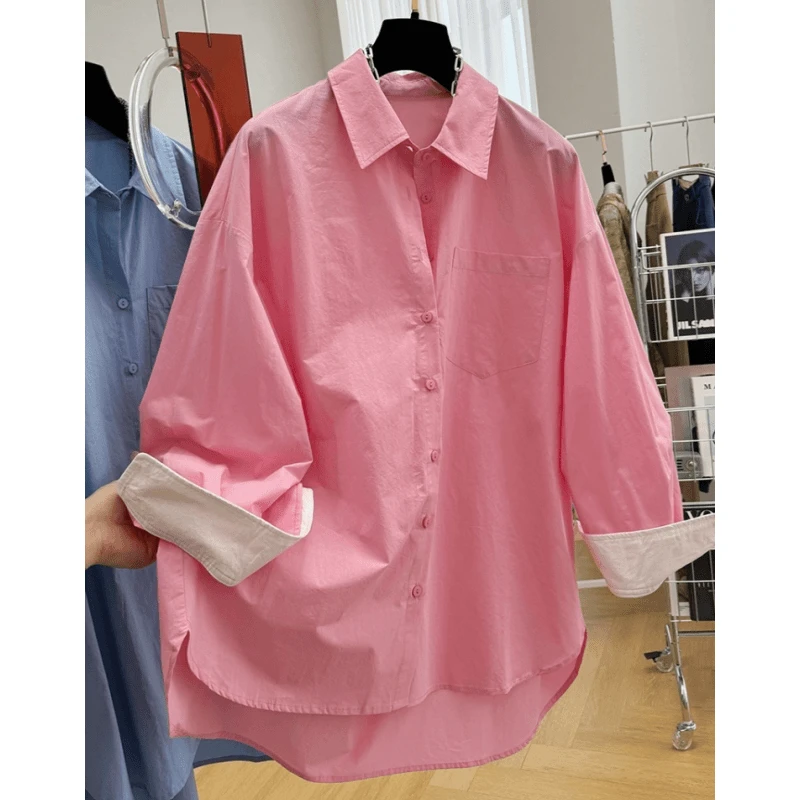 5088早秋新款高级感设计感独特别致棉布长袖衬衫女宽松法式上衣