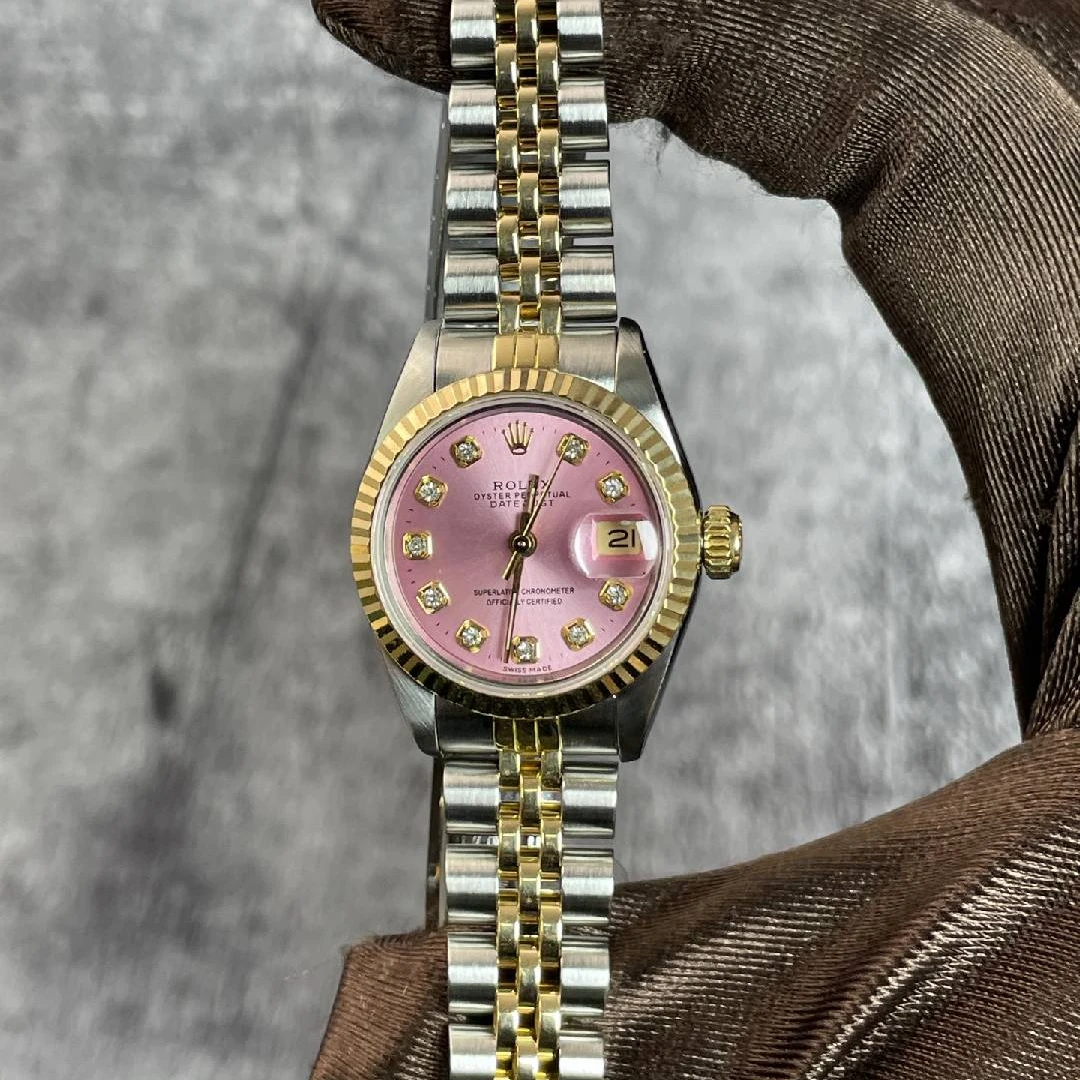 99新 Rolex/劳力士 日志女表自动机械-粉盘星钻刻牙圈-26mm