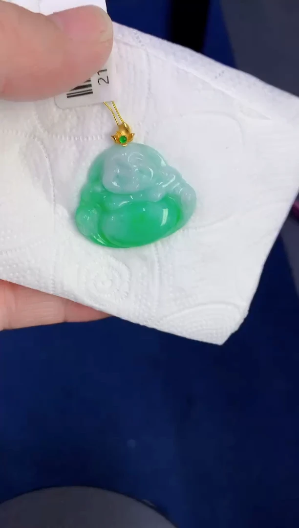 颈饰18K金镶嵌翡翠缅甸天然翡翠A货