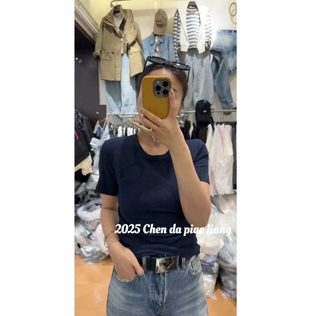 2025早春新款净版圆领半截袖女款百搭休闲