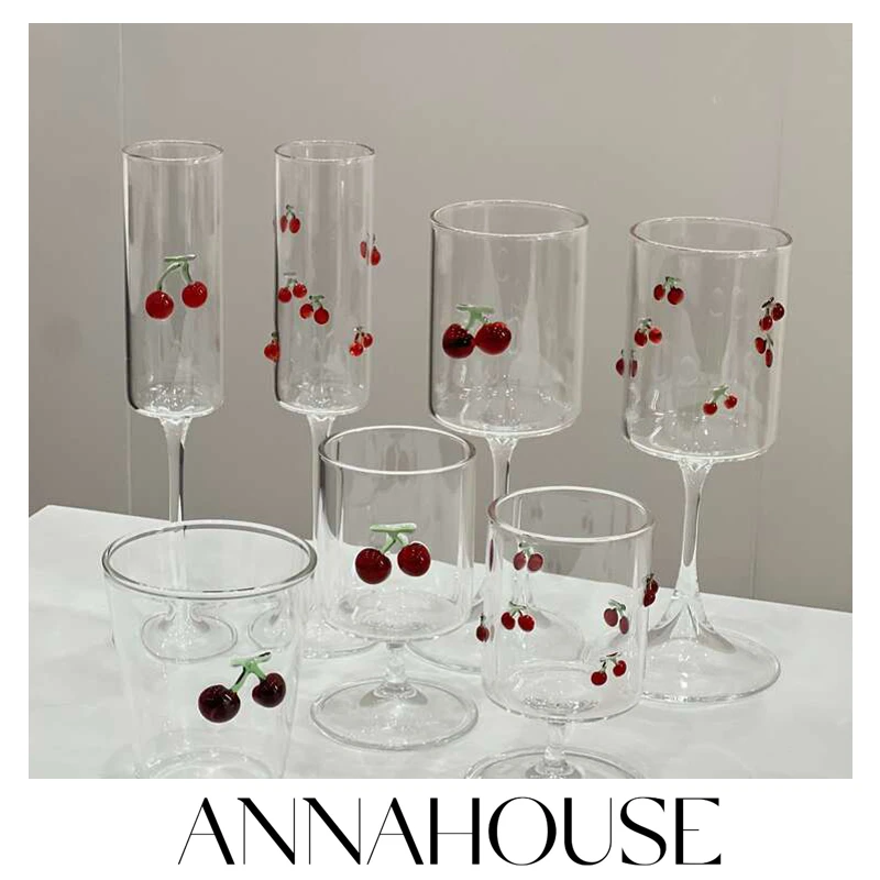 ANNAHOUSE原创高脚杯ins高颜值蝴蝶酒杯樱桃水杯香槟鸡尾酒杯HD
