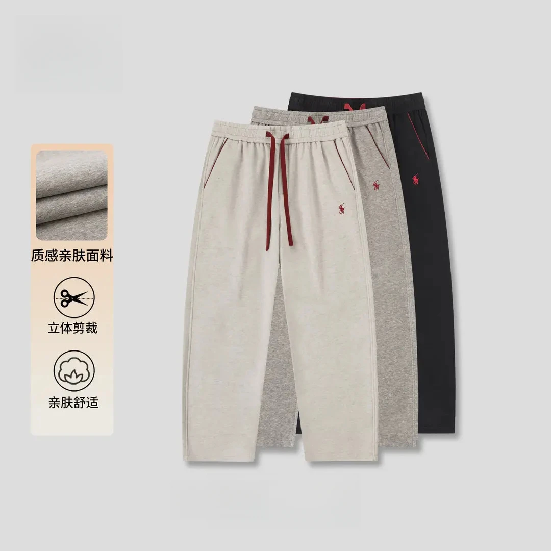 NTDG-WEN秋冬战马刺绣立体剪裁宽松直筒休闲裤男士潮流阔腿弯刀裤