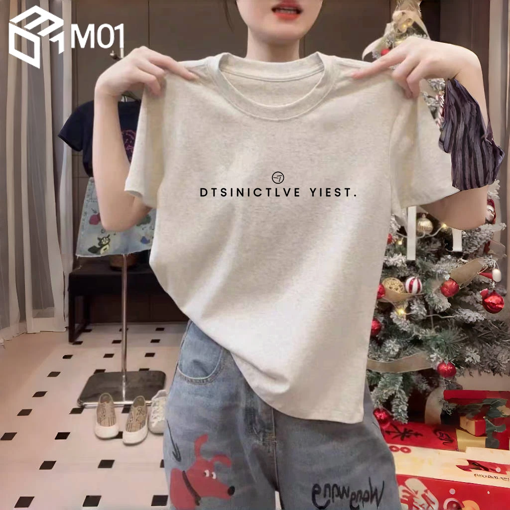M01浅灰正肩纯棉短袖t恤女装小众时尚百搭洋气显瘦上衣基础款夏季