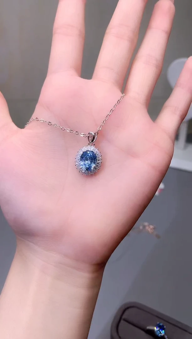 海蓝宝石颈饰银S925镶嵌5251